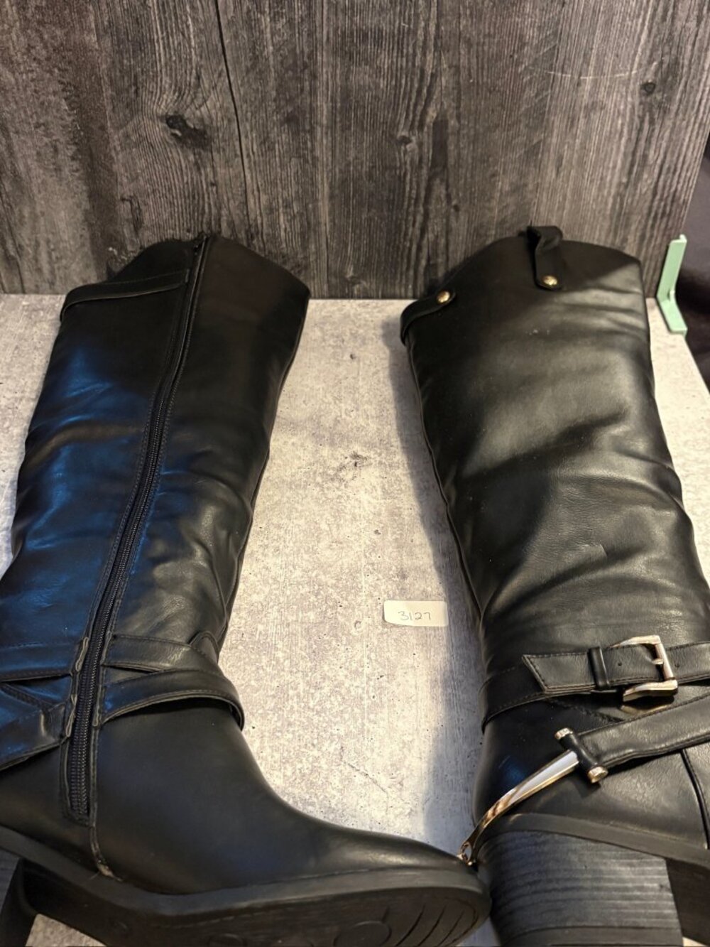 Women's Black Knee-High Buckle Boots - Picture 4 of 8